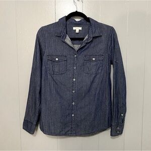 J. Crew Blue Dark Wash Denim Long Sleeve Button-down Classic Preppy Top 4